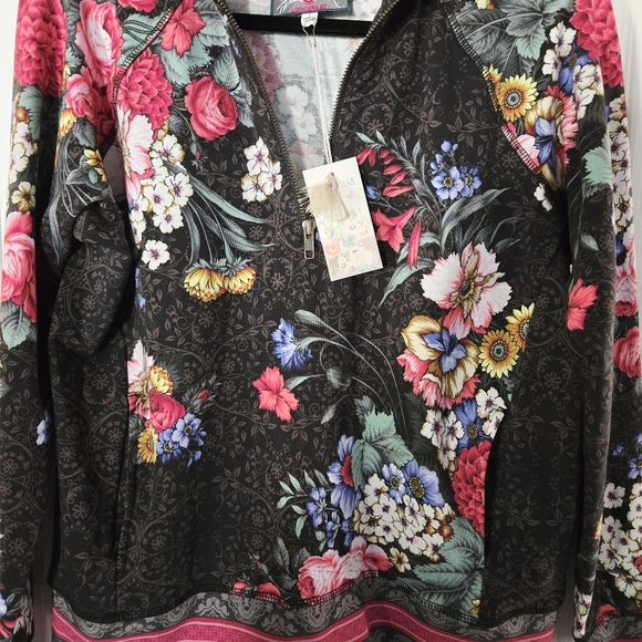 Johnny Was Women’s Onyx Sistine Half Zip Cotton Floral Boho Pullover Size Small - Picture 8 of 11
